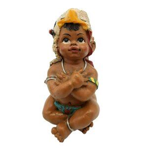 Native American Baby Wearing Eagle Headdress Feather 3.25 Inch Vintage Figurine